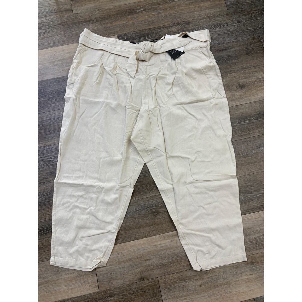 Who What Wear Linen Blend Pants Womens 3X High Rise Paperbag Waist Wide Leg